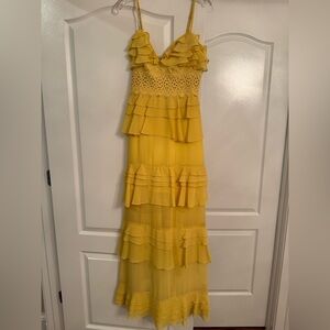 Elegant Yellow Ruffle Maxi Dress